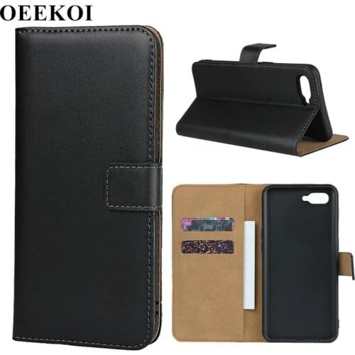 OEEKOI Genuine Leather Wallet Flip Cover Case for OPPO K1