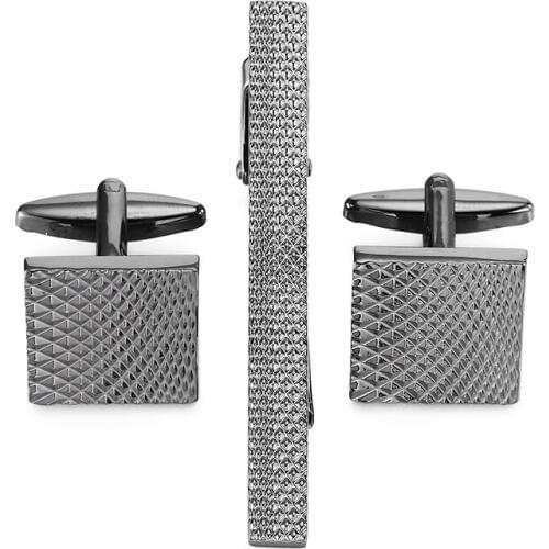 Black Cuff links necktie clip for tie High Quality tie pin for men Hand engraving tie bars cufflinks tie clip set Free Shipping