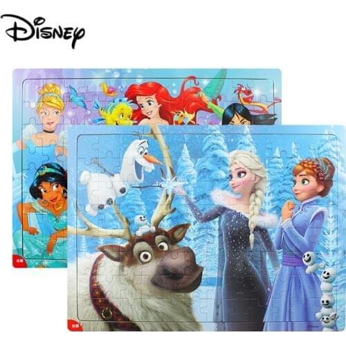 Disney wooden puzzles Frozen / Princess 96 pieces wooden box puzzle children early education box puzzle