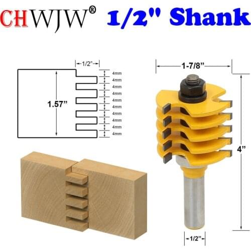 1pc Box Joint Router Bit - Adjustable 5 Blade - 3 Flute - 1/2" Shank For Wood Cutter Tenon Cutter for Woodworking Tools