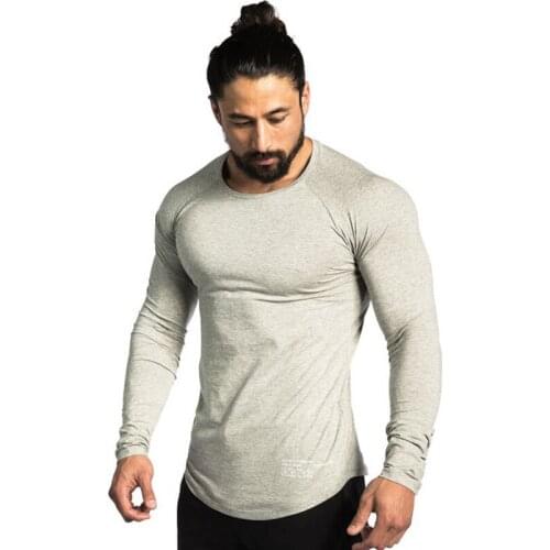 Cotton Long sleeve tshirt Men Casual Skinny T-shirt Gym Fitness Bodybuilding Workout Tee shirt Tops Male Crossfit Brand Clothing