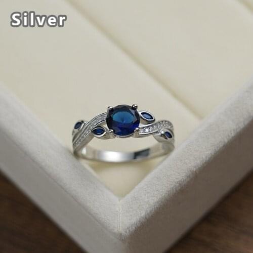 Hot selling 925 sterling silver ring ms platinum zircon deep-sea sapphire blue round crystal jewelry gifts