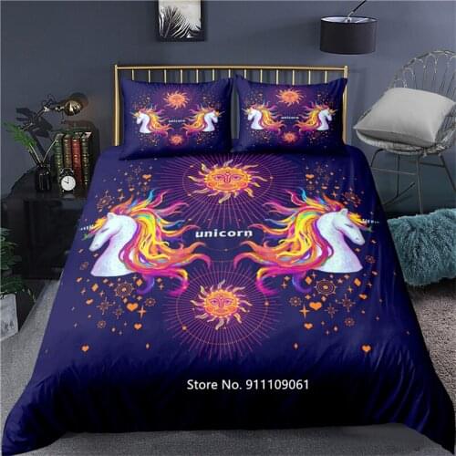 Hot Style Cartoon Unicorn Deluxe Bedding 2-3 Comfortable Down Bedspread Pillowcase Bedroom Decoration for Children Boys & Girls
