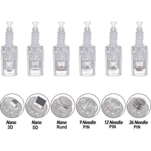 100pcs Microblading Cartridge Bayonet Slot Electric Auto Microneedle Replacement Derma Pen Tip Nutrition Input Round Nano Pin
