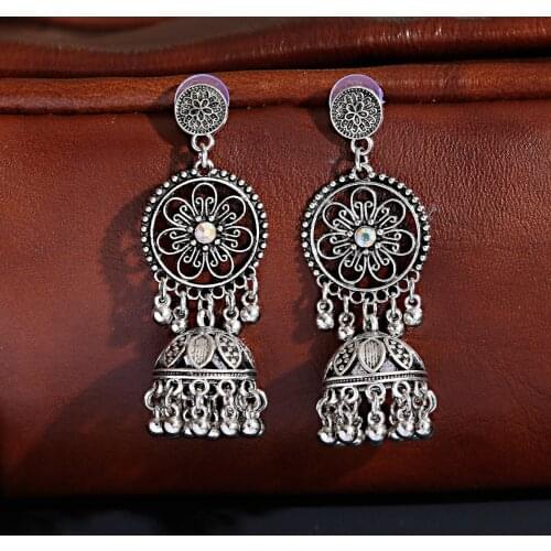 Classical Earrings for Women Latest Design Fancy Long Indian Jewelry Earrings Boho Gold Alloy Carved Bell Tassel Drop Earrings