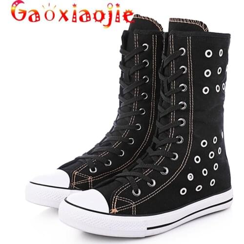 Short Tube Boots Women 2020 Autumn Front Lace-up Side Zipper Canvas Shoes Casual Flat Shoes Comfortable Breathable Shoes Women