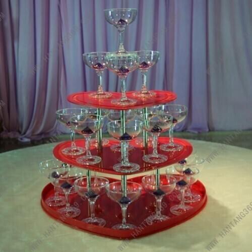 Red three tiers festive heart-shaped champagne tower Valentines day champagne tower Luxury Hotels Dessert Aircraft glass Stand