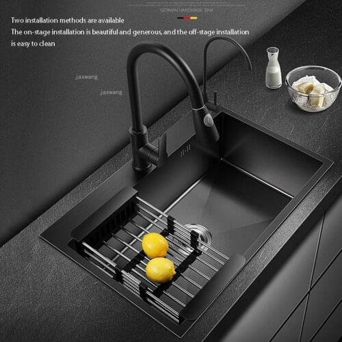304 Stainless Steel Black Kitchen Sink Household Improvement Above Counter Single Bowl Durable Washing Vegetable Kitchen Basin