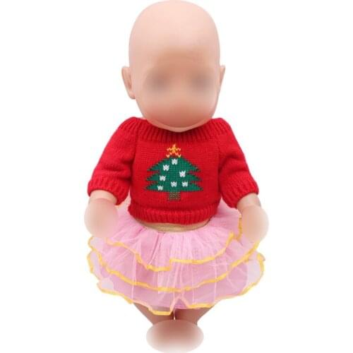 Doll clothes Christmas dress red sweater + skirt fit 43 cm baby dolls and 18 inch Girl dolls clothing accessoriesf296
