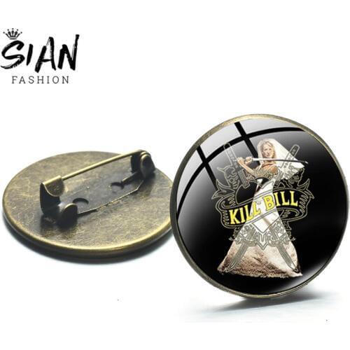 SIAN Fashion Movie Kill Bill: Vol. 1 Brooch The Bride Killer Photo Glass Round Backpack Badges Bronze Silver Plated Clothes Pin