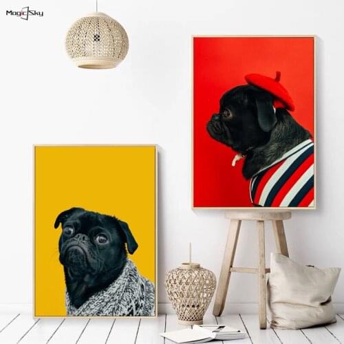 Fashion Pug Dog Funny Animal Posters and Prints Canvas Painting Indie Aesthetic Wall Art Picture for Living Room Home Decoration