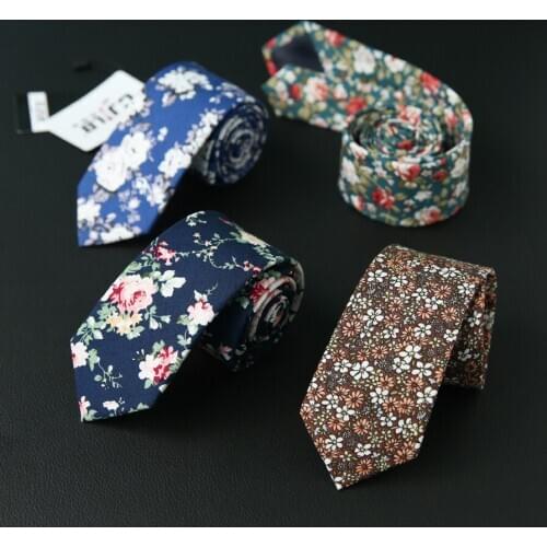 Mens Narrow Vintage Wedding Neck Tie Cotton Print Floral Skinny Slim 6cm Designers Fashion Necktie 10pcs/lot