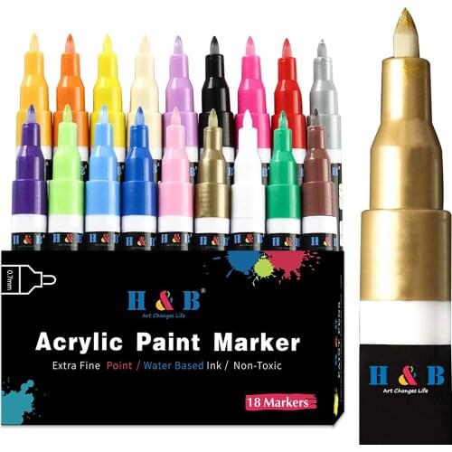 18 24 28 Color Acrylic Paint Marker Pens Kit 0.7mm 3mm for Rock Painting,Glass,Wood,Fabric,Metal,Ceramic,Fine Tip,Oil Water Base