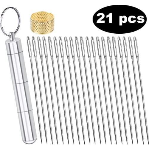 Nonvor 21 PCS Stainless Steel Needles Hand Sewing Crafts Large Eye Sewing Sharp Needles Handmade Leather Needle Embroidery
