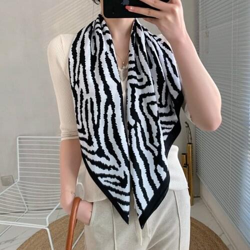 Spring and Summer New Silk 90 Twill Square Scarf Korean Version All-match Zebra Print Silk Scarf