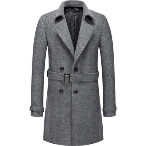 New British Style Woolen Coats Men Thick Long Pea coat Autumn Winter Fashion Wool Blends Men Overcoats Warm Windbreaker Jacket