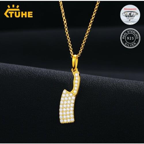 Fashion KnifeTop Quality 100% 925 Sterling Silver Moissanite Pendant Necklace For Women Hip Hop Jewelry Fine Drop Shipping