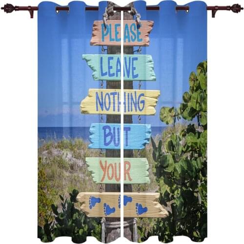 Beach Colorful Wooden Sign Valance Window Curtains For Living Room Bedroom Kitchen Home Ready-made Youth Room Window Curtains