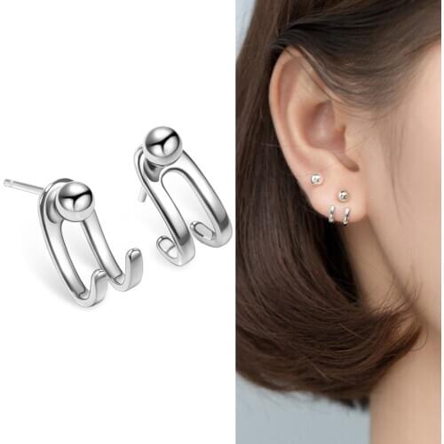 Tiny Dot From and Back Double Hook Ear Jacket 925 Sterling Silver Simple Fashion Women Girls Stacking Earrings Jewelry Gifts