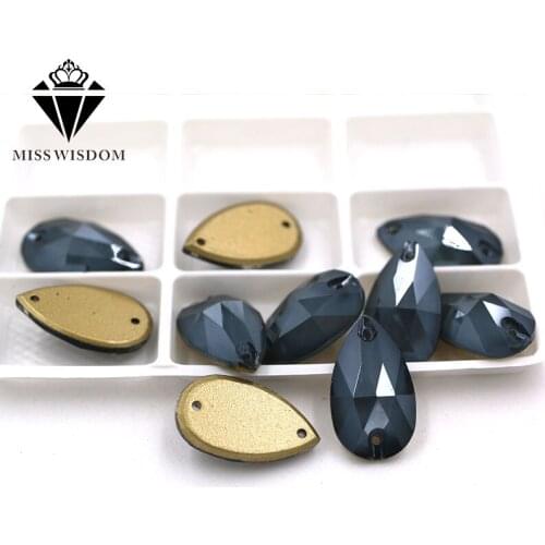New 11X18mm flatback glass double hole crystal sew on rhinestones Teardrop Black Mocha Flat buckle diy clothing accessories