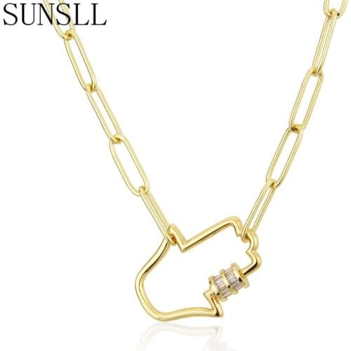 SUNSLL Fashion Gold Copper Chain Necklace Palm Spiral Lock Pendant Necklace Women Fashion Matching Simple Jewelry Necklace Gifts