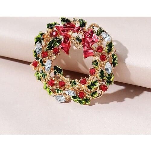 Temperament retro goddess diamond wreath-encrusted Christmas brooch personality alloy drop oil hit color pin dress accessories
