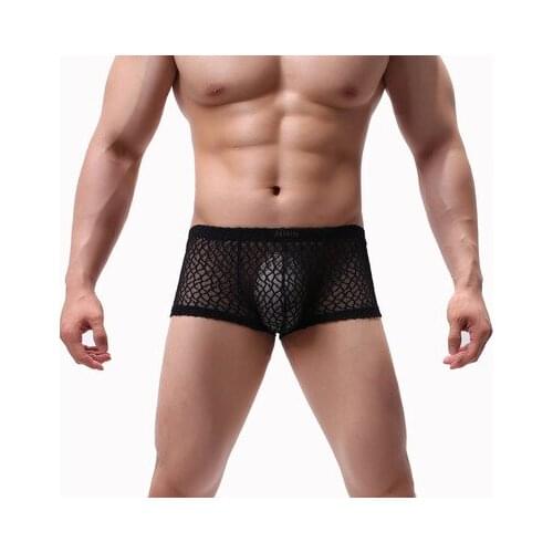 Mens underwear boxer pants sexy transparent lace bag mens boxer briefs
