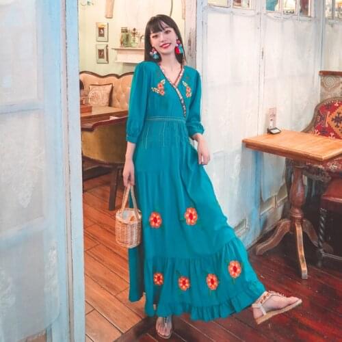 Spring Vogue Ankle-Length Dress Bohemian plus size beach Dresses Party Elegant Vestidos vintage Ethnic style Autumn 2021