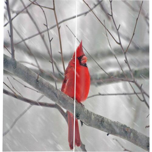 Bright Red Birds On Tree Branches Shower Curtain Digital Print For Living room bedroom Blackout Indoor Curtains