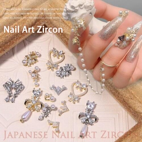 Misscheering Pearl Heart Nail Jewelry for Art Decoration 2021 Fashion Zircon Tassel Nails Accessories for Manicure