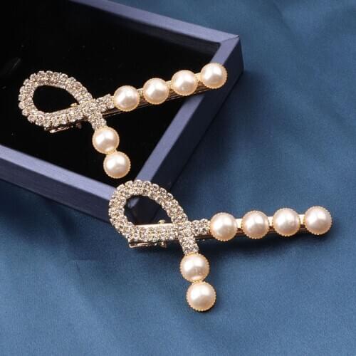 Women Hair Clip Bling Rhinestone Crystal White Pearl Headwear Elegant Hairpin Headdress Girls Hairclips Jewelry Hair Accessories