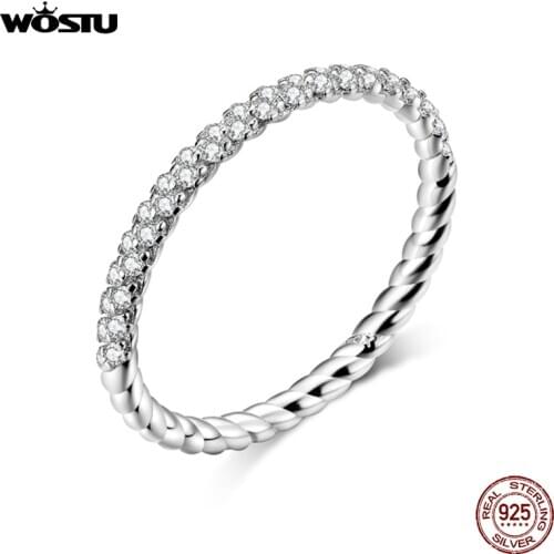 WOSTU 100% Real 925 Sterling Silver Simple Rings For Women Hot Sale Sparkling Zircon Rings Making Fashion Jewelry CQR624