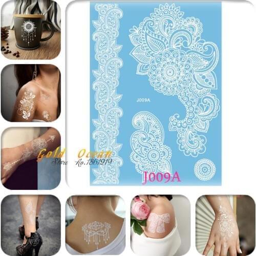 1PC Large Size Flower Henna Bracelet Temporary Tattoo Sticker White Color GJ009A Fake Metallic Tattoo Paste Wedding 21 x 15 CM