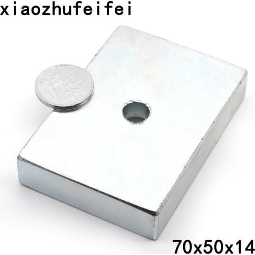1pcs Magnetic Super Strong Block Magnets Silver Color 70x50x14mm Hole 10mm Neodymium N50 70*50*14-10mm