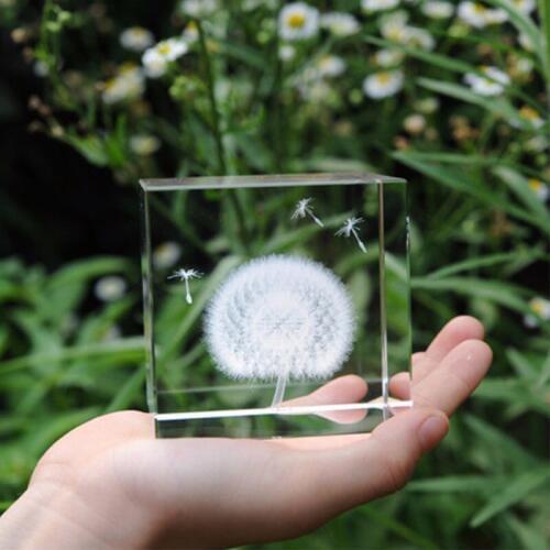 3D Crystal Dandelion Moon Crystal Statue Desk Decoration Crystal Ornament Dandelion Statue Crafts Creative Gift