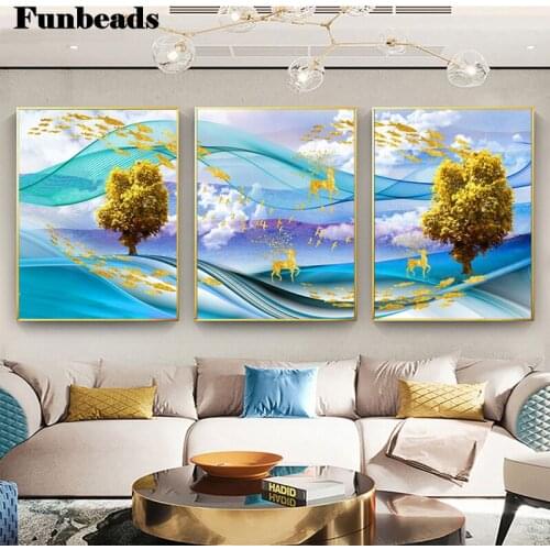 5d diamond painting Abstract money tree,deer 3 pcs full square drill diamond embroidery round diamond painting decoration FF050