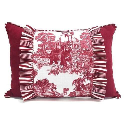 Bordeaux Bleu Blanc Handmade Linen Fabric Cushion Cover Pillowcase 2PCS Set / 45CM X 45CM