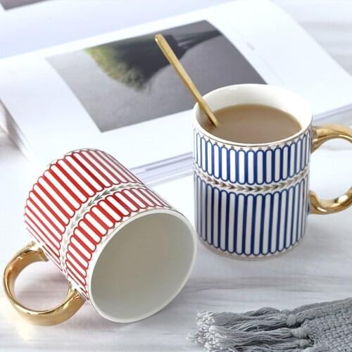 Coffee Mugs Cups Ceramics Stripe Mug Porcelain Tazas Drinkware British Luxury Mug Office Water Tea Cup Wedding Souvenir 2021