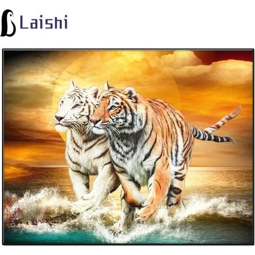 DIY Diamond Painting Tiger Full Square Round Diamond Embroidery Animal Sunset seascape Picture Rhinestone Mosaic Decor For Home