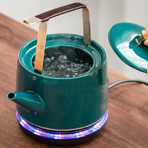 Home Ceramic Boiling Kettle Teapot Coffee Pot Automatic Heat Preservation Integrated Solid Color Kettle Kitchen Supplies LD618