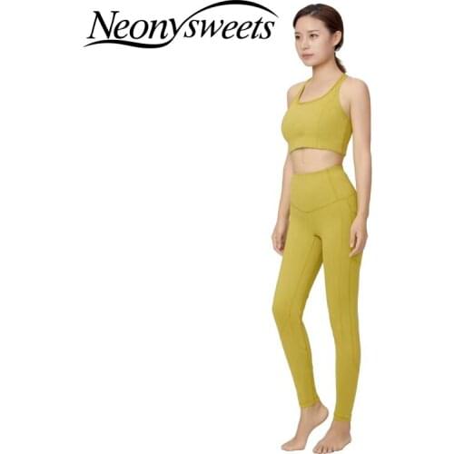 Neonysweets Breathable Womens Tracksuit Strappy Fitness Set Tennis Female Naked Feeling Leggings Workout Bra Fitness Bodysuit