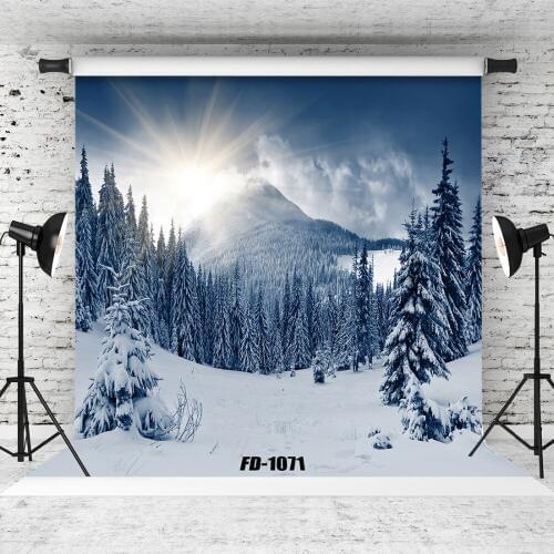 Snowy Woods Mountain Sunlight Vinyl Photography Background for Photograph Accessories Child Cloth Printed Backdrop Photocall