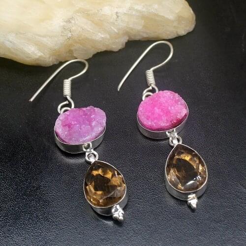 Gemstonefactory Big Promotion Unique 925 Silver Natural Druzy Smoky Topaz Women Ladies Gifts Dangle Drop Earrings 20212451