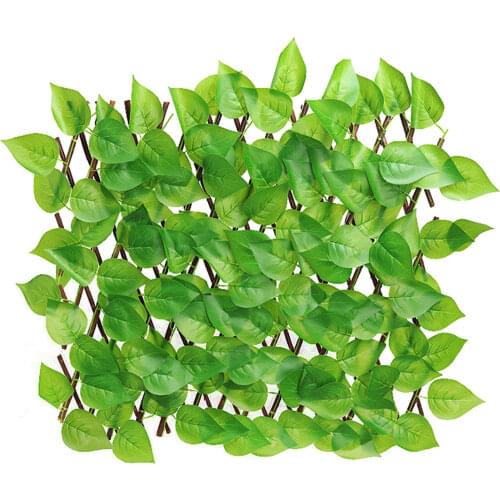 Simulation Wooden Garden Fence Decoration Privacy Wood With Artificial Green Leaf Retractable Extension Yard Fence Mesh Grille