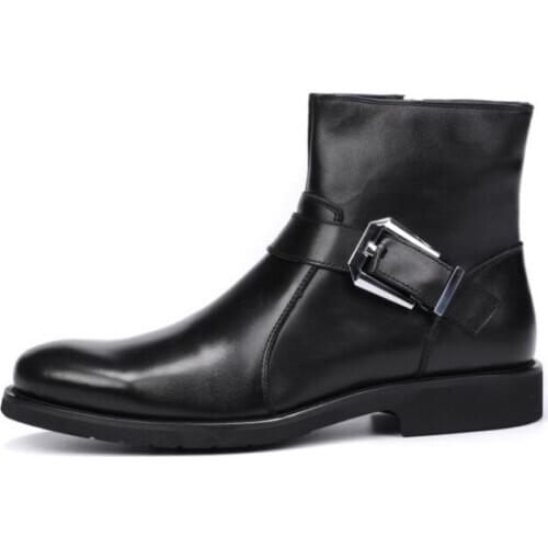 New style High-top autumn and winter black Martin boots mens shoes pointed toe handmade genuine leather ankle boots