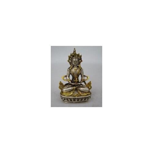 Collectible Decorated Old Handwork Tibet Silver Carved Gold Tibetan Buddha Statue/Sculpture