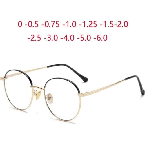 0 -0.5 -0.75-1.0 To -6.0 Anti Blue Rays Round Finished Myopia Glasses Men Women Metal Student Shortsighted Prescription Eyewear