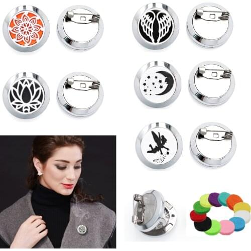 Lotus Wing 20mm stainless steel Brooch locket Essential oil aromatherapy perfume locket for women man 10Pads Gift