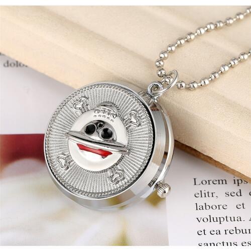 Hot Anime One Piece Theme Children Necklace Quartz Pocket Watch Silver Chain Creatibe Rotatable Cover Design Pendant Clock