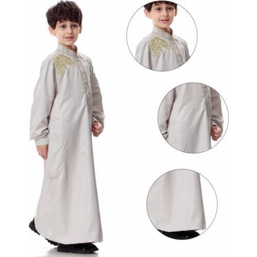 Fashion Kids Kaftan Jubba Boys Islamic Clothing Thobe Stand Collar Abaya for Teenagers Muslim Dress Men Tunica Hombre Turkia Boy
